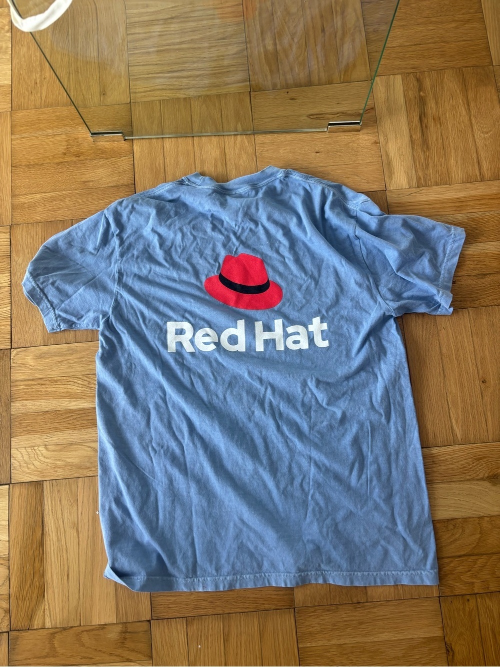 Comfort Colors Light Blue Tee with Small Red and Black Hat Print - Picture 2 of 3